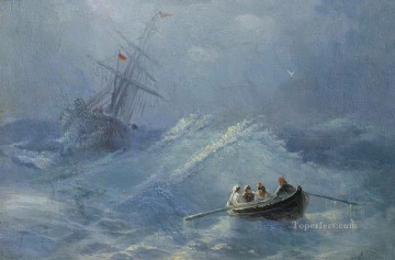 イワン・コンスタンティノヴィチ・アイヴァゾフスキー Painting - 嵐の海の難破船 ロマンチックなイワン・アイヴァゾフスキー ロシア